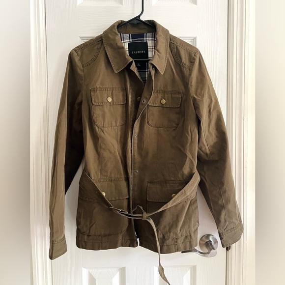 Talbots Olive Green Belted Field Chore Jacket Size Medium - Picture 1 of 6
